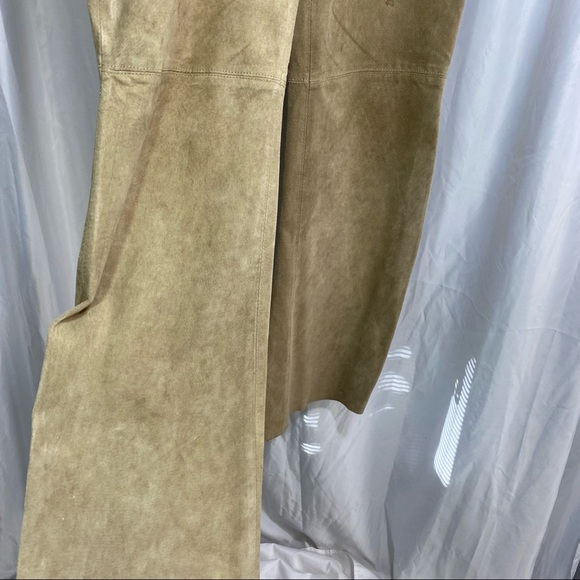 100% Suede Leather Tan Khaki Fall Winter Pants Womens Size 12 Large - Picture 3 of 10
